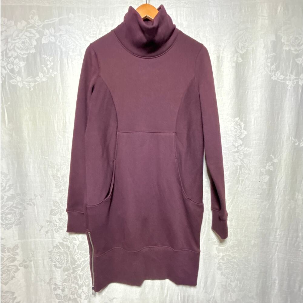 Athleta Cozy Karma Sweater Dress Small Sweatshirt Cowl Neck Burgundy Pockets